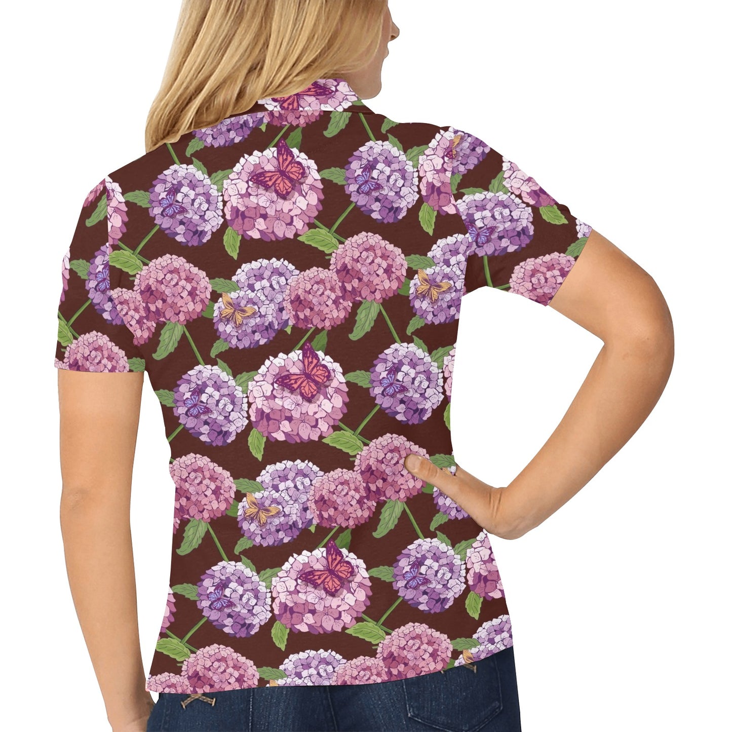Hydrangea Pattern Print Design HD08 Women's Polo Shirt