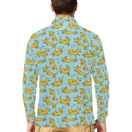 Dachshund Pattern Print Design 08 Long Sleeve Polo Shirt For Men's
