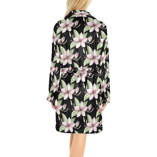 Plumeria Pattern Print Design PM02 Women's Fleece Robe