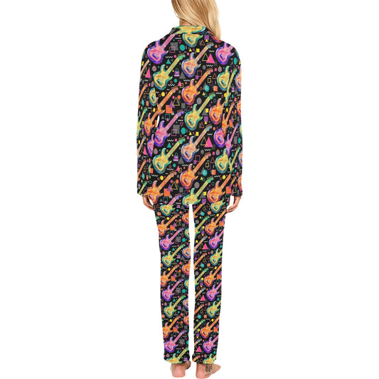 Electric Guitar Print Design LKS403 Women's Long Pajama Set