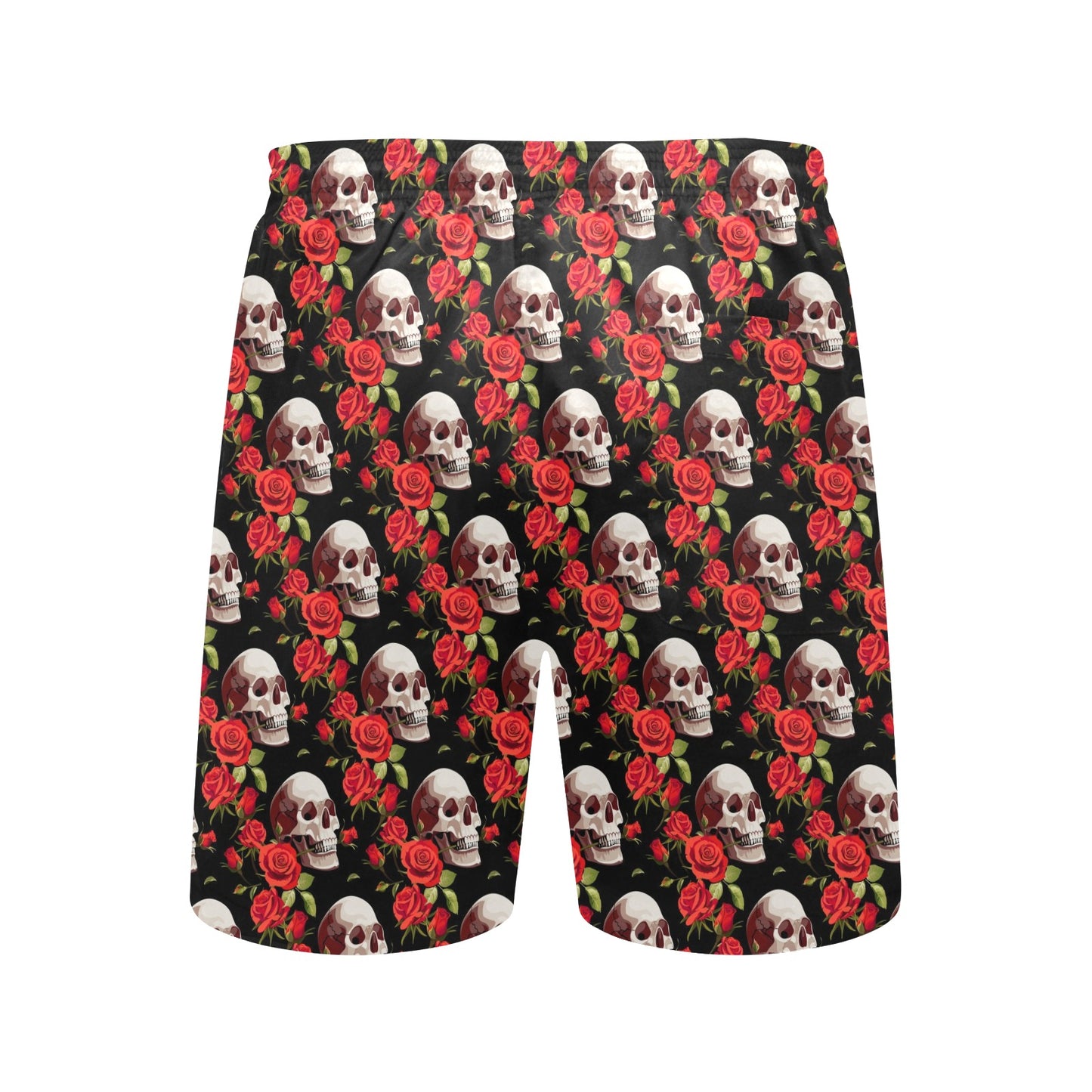 Red Rose Skull Design Print Men's Swim Trunks Beach Shorts