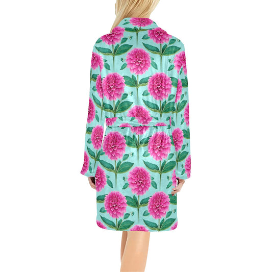 Dahlia Pattern Print Design DH08 Women's Fleece Robe