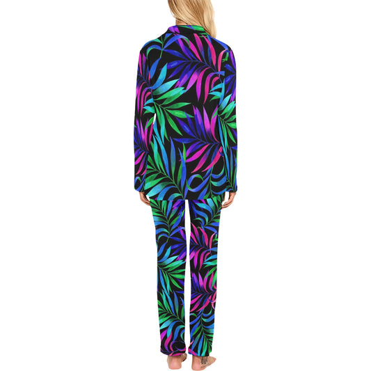Tropical Flower Pattern Print Design TF010 Women's Long Pajama Set
