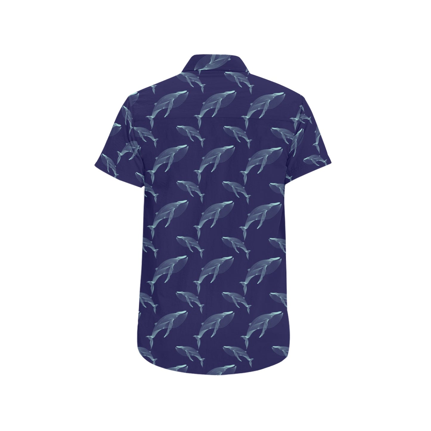 Blue Whale Print Design LKS402 Men Short Sleeve Button Up Shirt
