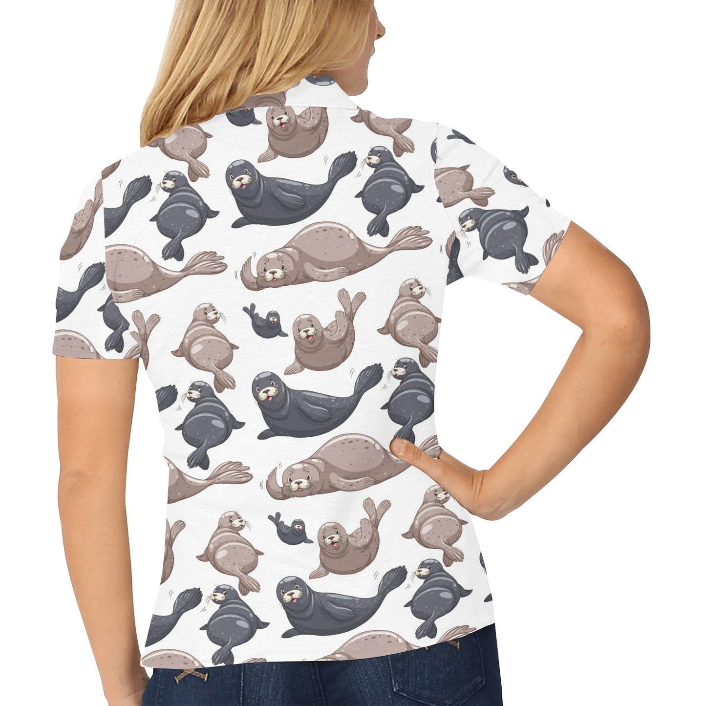 Sea Lion Pattern Print Design 02 Women's Polo Shirt