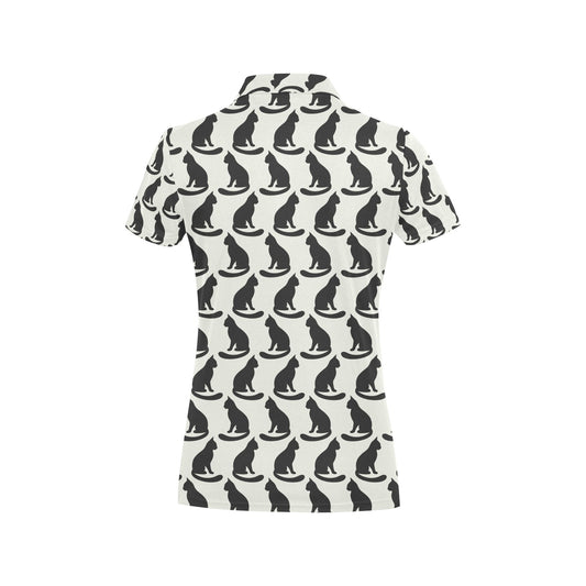 Black Cat Pattern Print Design 02 Women's Polo Shirt