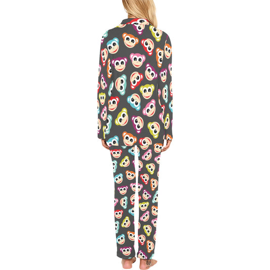 Monkey Head Design Themed Print Women's Long Pajama Set