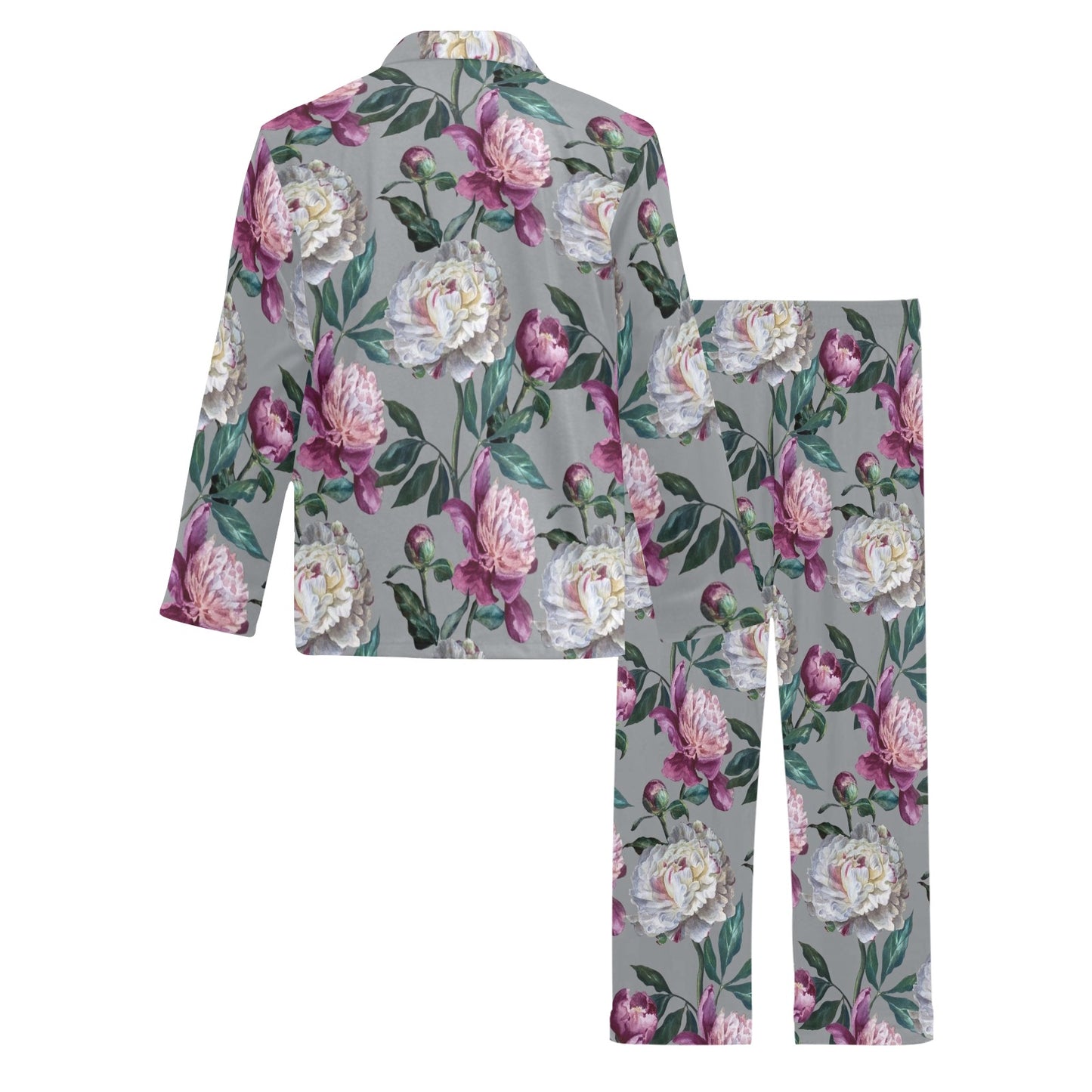 Peony Pattern Print Design PE01 Men's Long Pajama Set