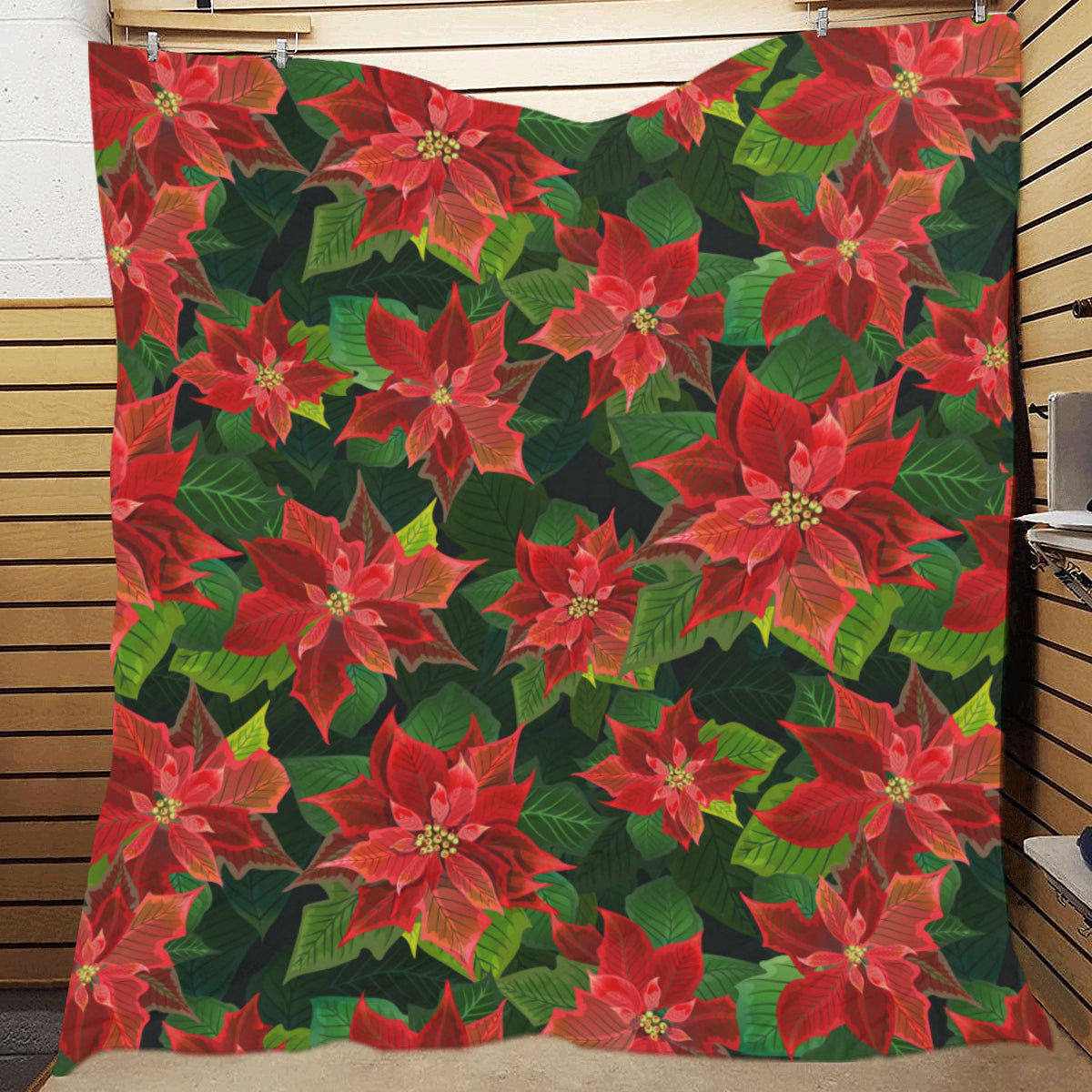 Poinsettia Pattern Print Design POT04 Premium Quilt