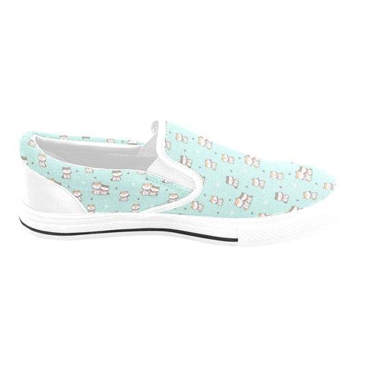 Shiba Inu Print Design LKS302 White Slip Ons Canvas Women's Shoes