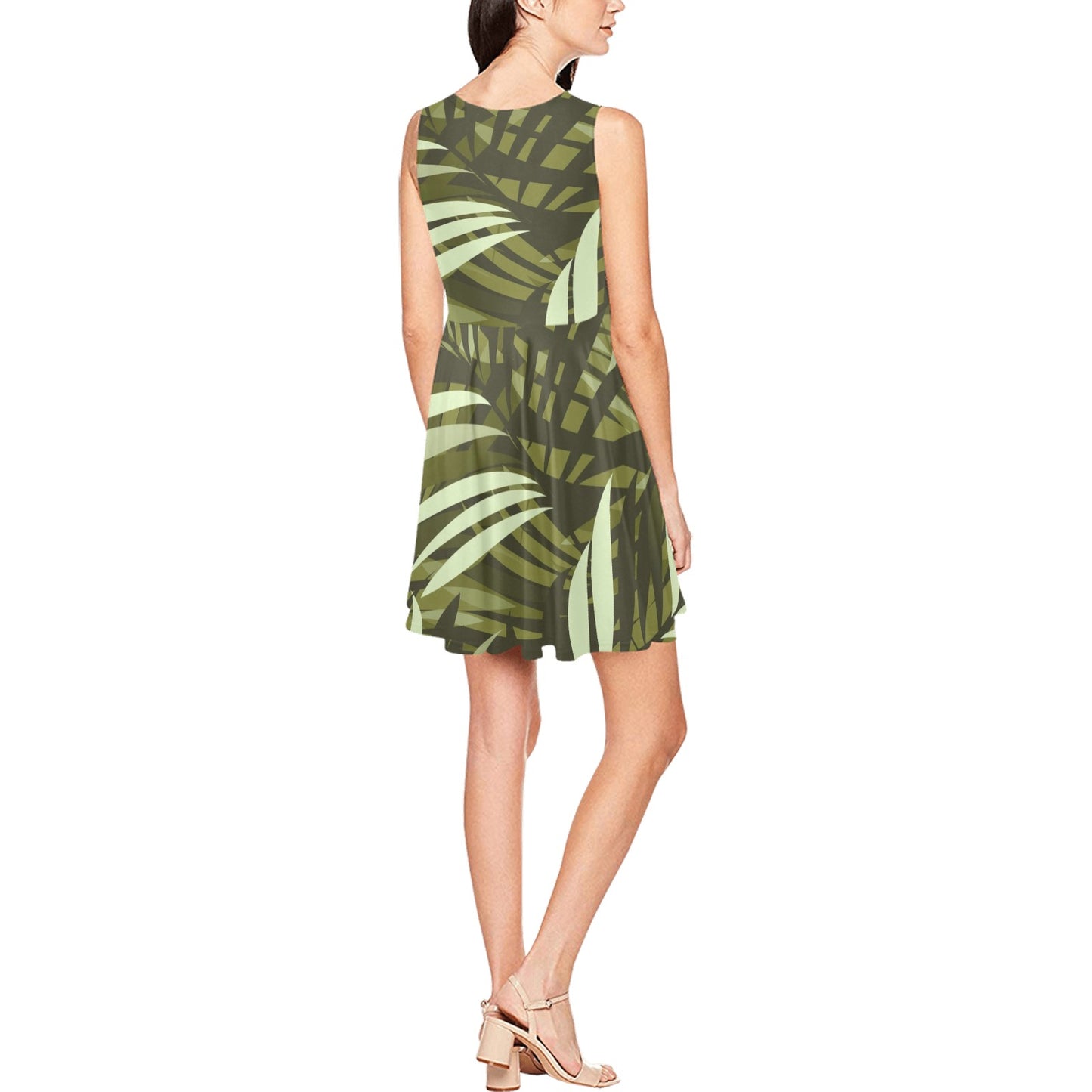 Palm Leaves Pattern Print Design PL05 Sleeveless Dress