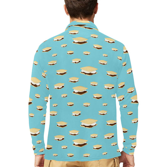 S_Mores Print Design LKS302 Long Sleeve Polo Shirt For Men's