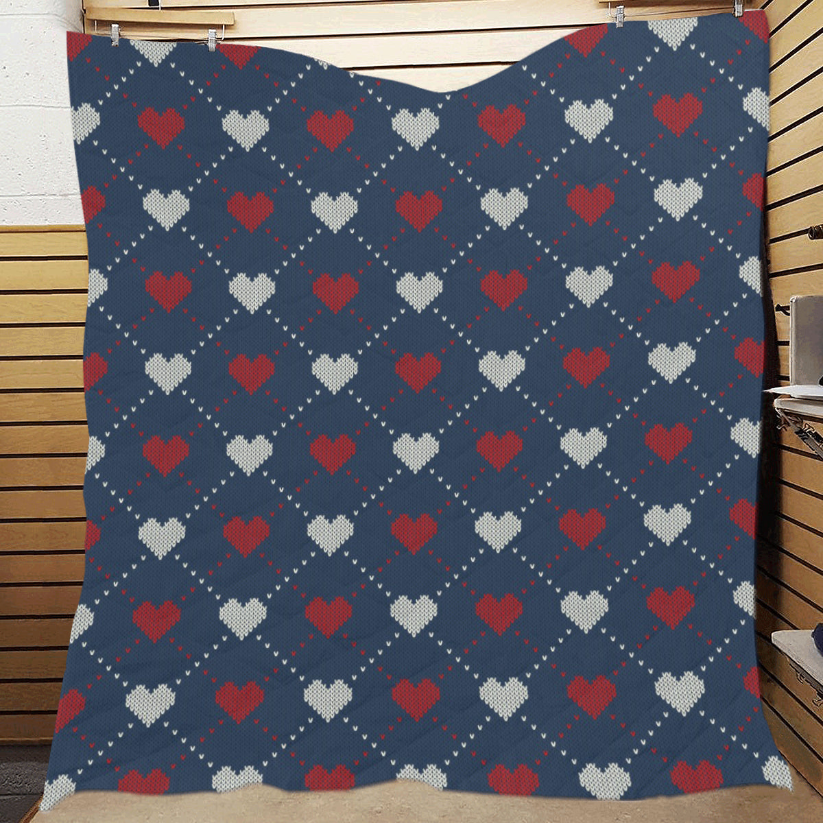 Heart Knit Pattern Print Design HE05 Premium Quilt