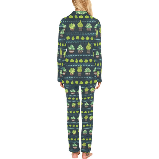 Cactus Pattern Print Design 07 Women's Long Pajama Set