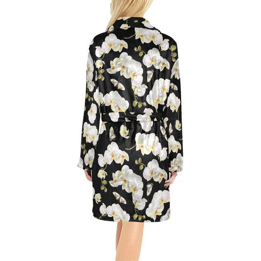 Orchid White Pattern Print Design OR011 Women's Fleece Robe