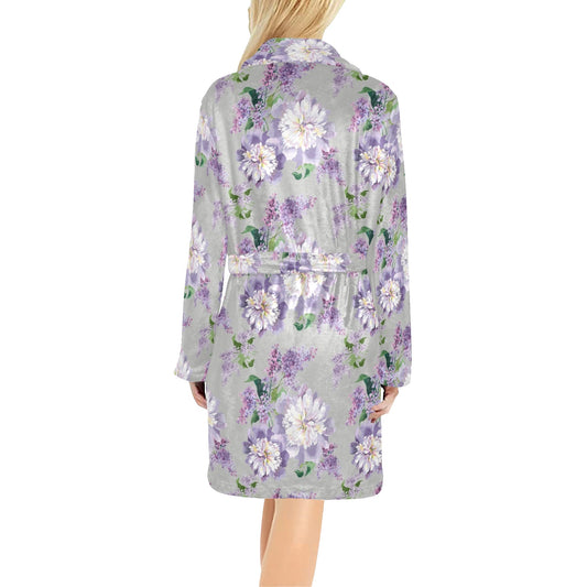 Lilac Pattern Print Design LI07 Women's Fleece Robe