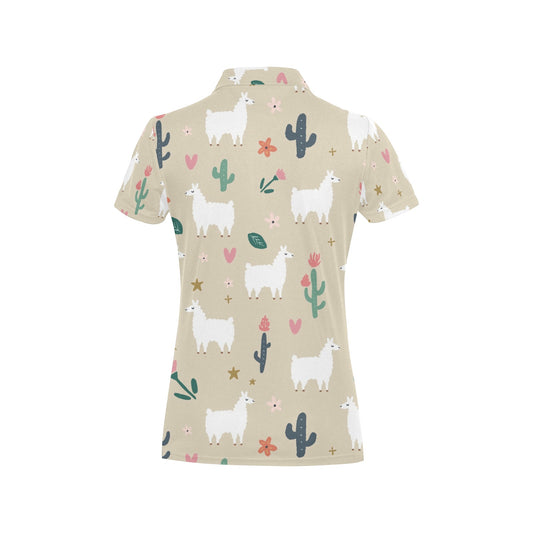 Llama Cactus Pattern Print Design 09 Women's Polo Shirt