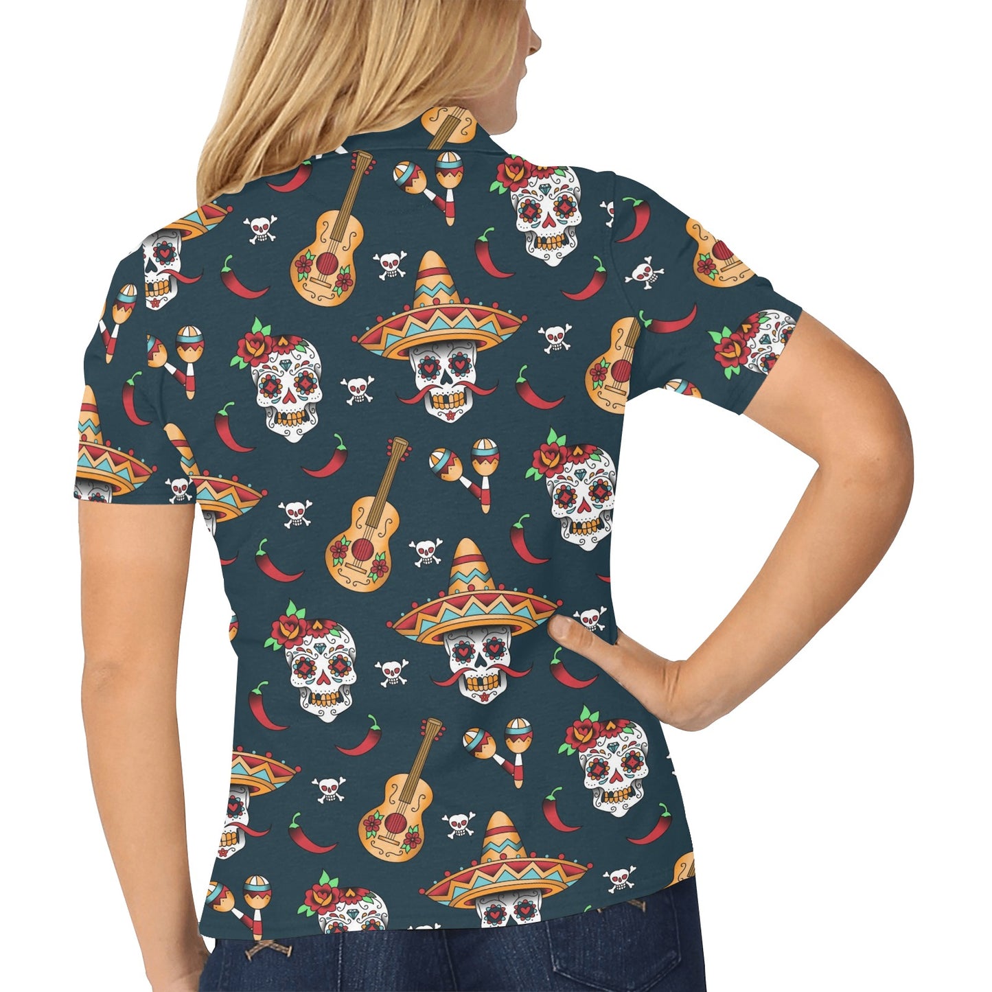 sugar skull Mexican Women's Polo Shirt