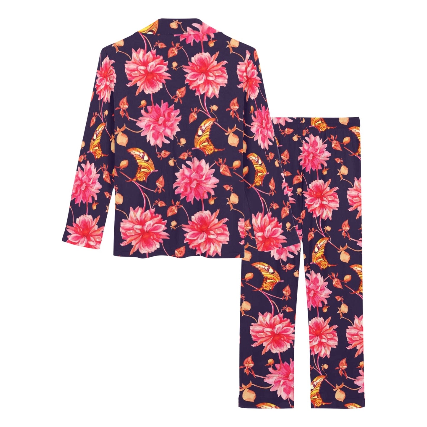Dahlia Pattern Print Design DH03 Women's Long Pajama Set