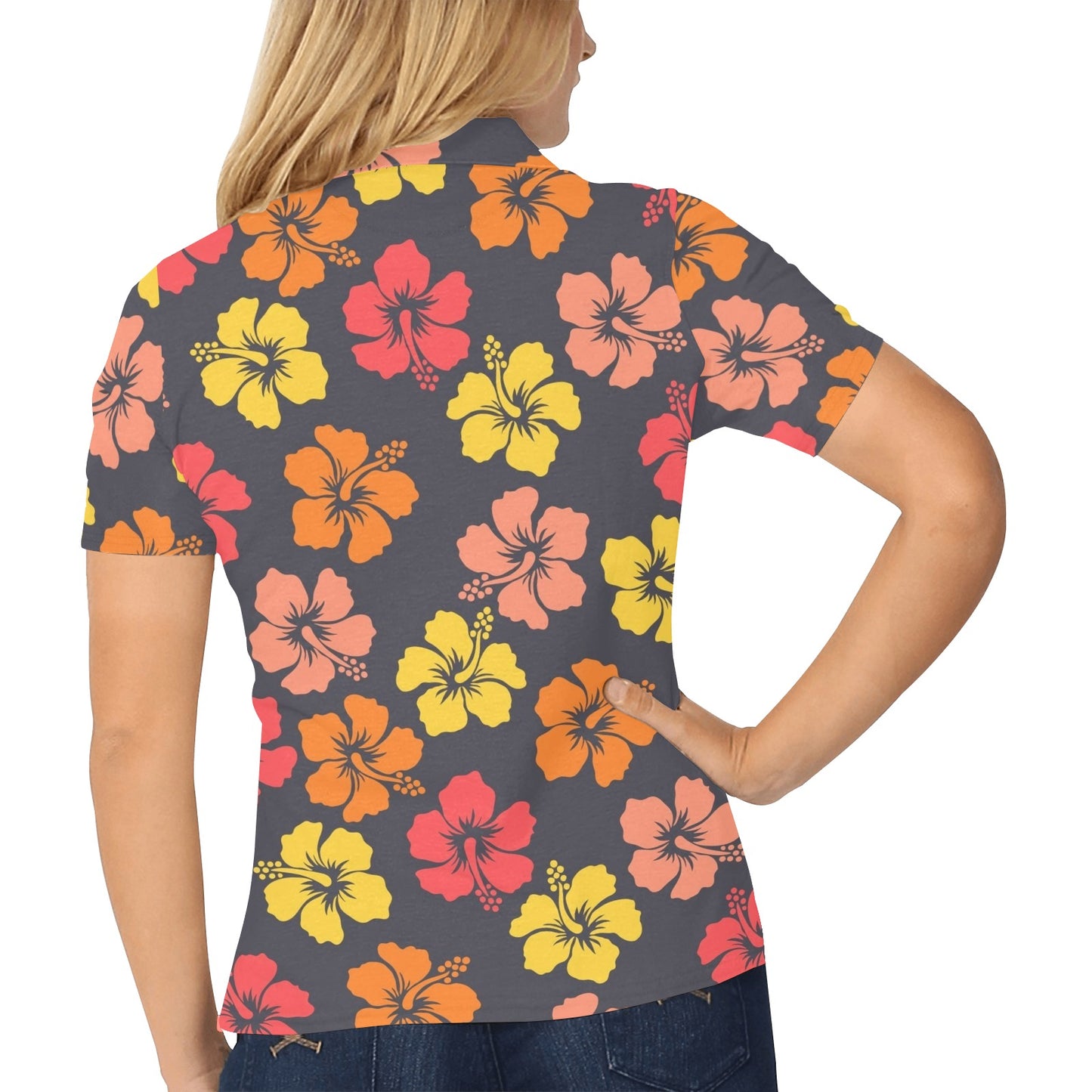 Hibiscus Pattern Print Design HB024 Women's Polo Shirt
