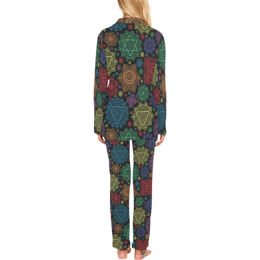 Chakra Mandala Print Pattern Women's Long Pajama Set
