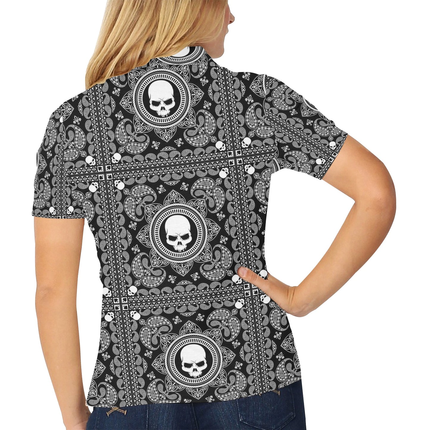 Bandana Skull Print Design LKS303 Women's Polo Shirt