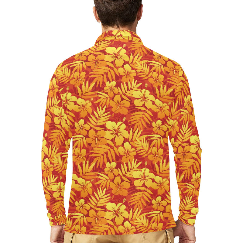 Hibiscus Summer Print Design LKS302 Long Sleeve Polo Shirt For Men's