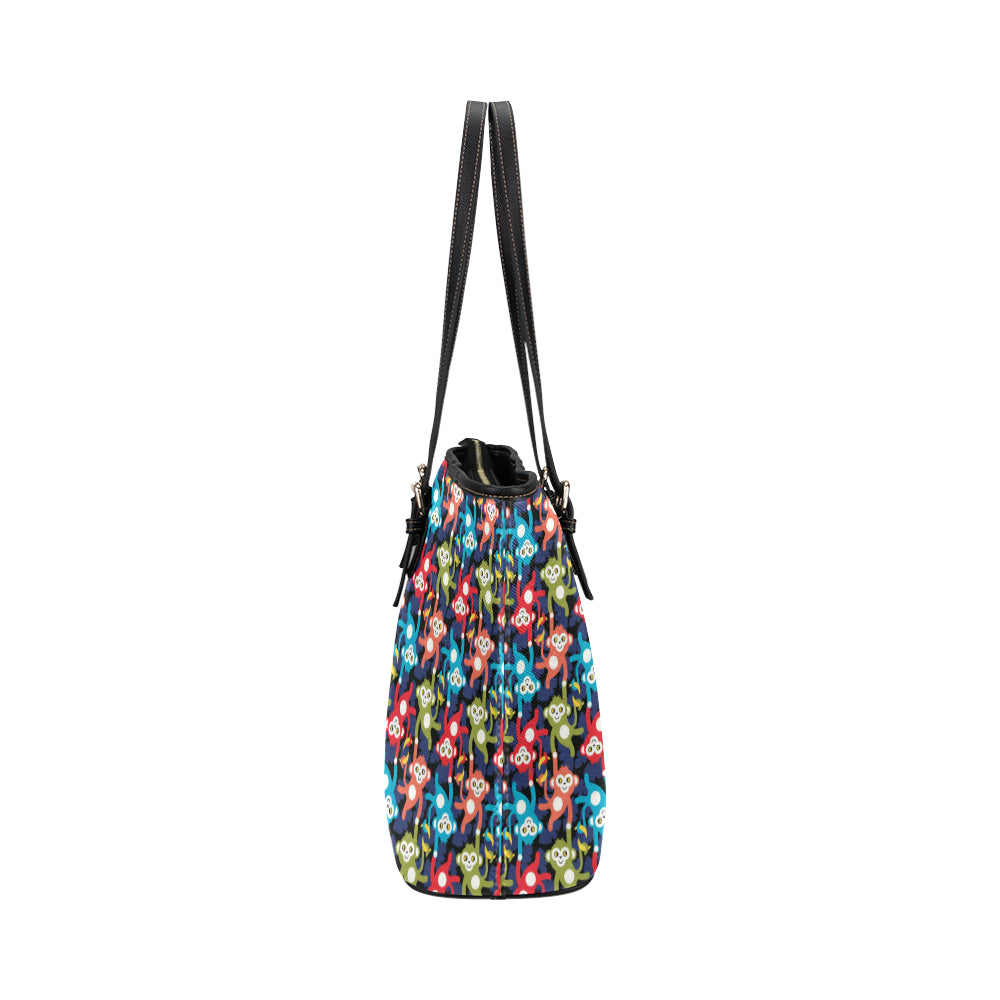 Monkey Colorful Design Themed Print Leather Tote Bag