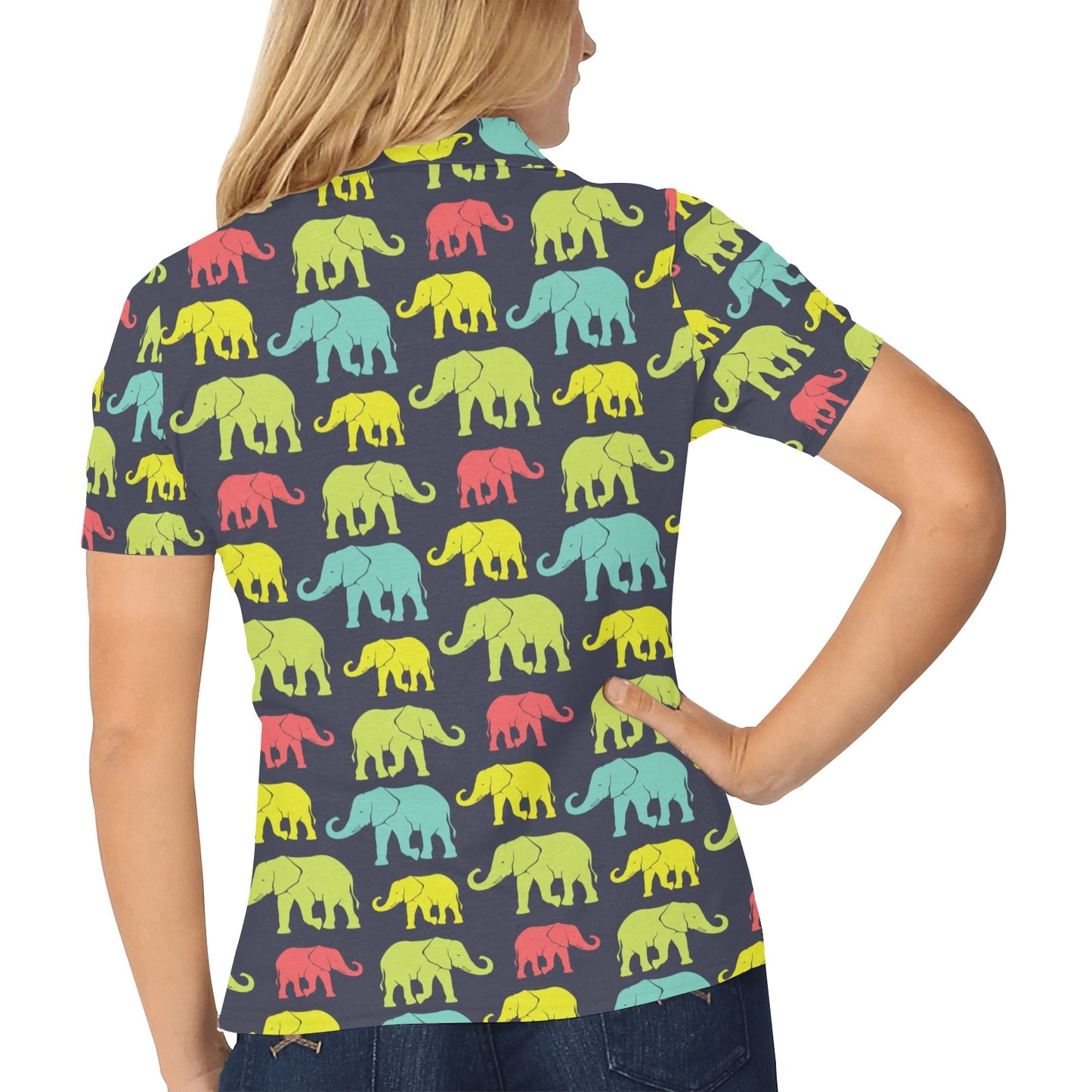 Elephant Neon Color Print Pattern Women's Polo Shirt