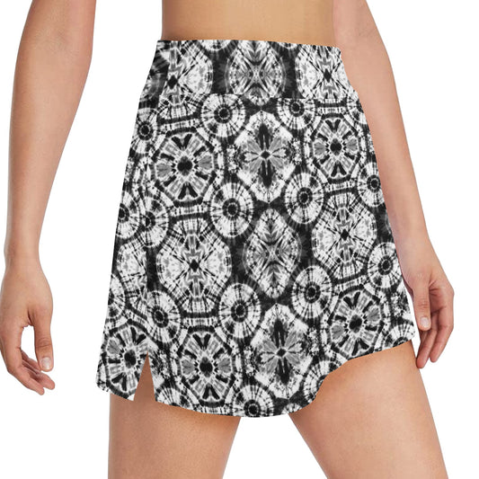 Tie Dye Black White Design Print 17" Golf & Pickleball Skort with Pockets