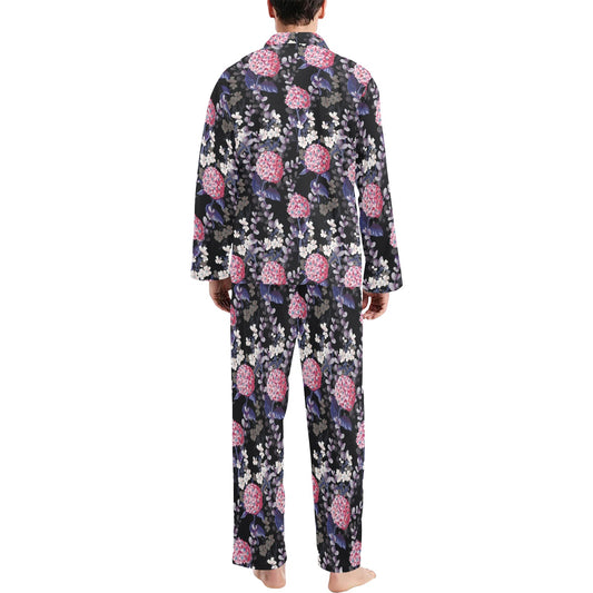 Hydrangea Pattern Print Design HD04 Men's Long Pajama Set