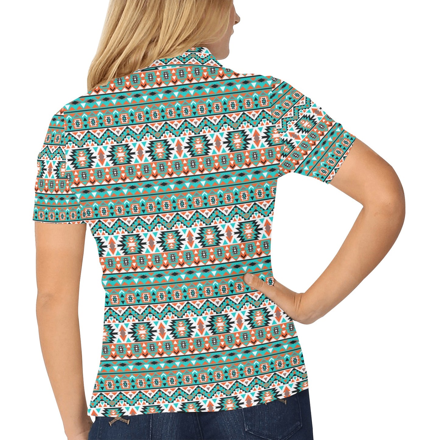 Indian Navajo Ethnic Themed Design Print Women's Polo Shirt
