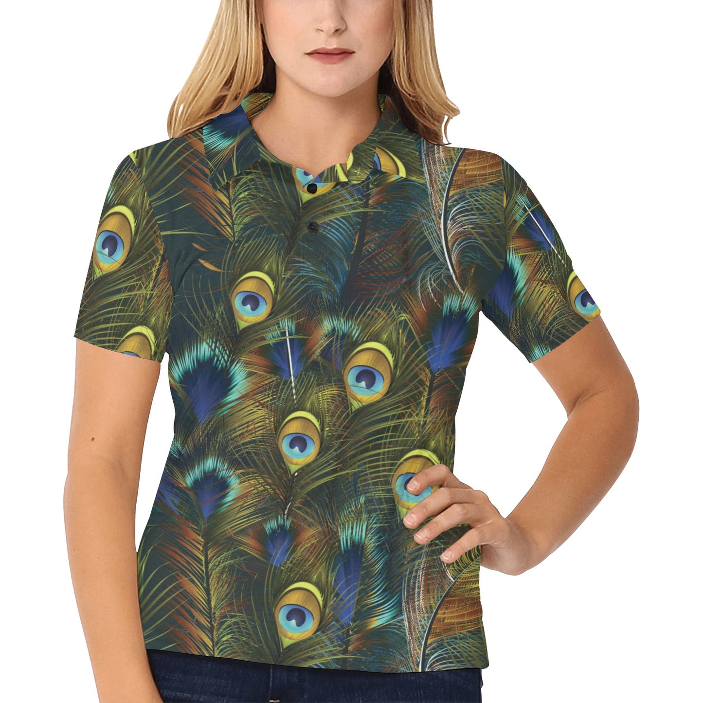 Peacock Feather Pattern Print Design A03 Women's Polo Shirt