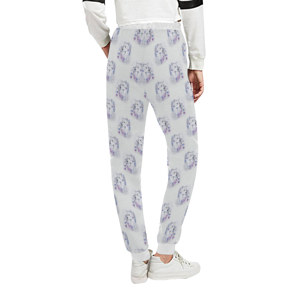 Wolf with Flower Print Design Unisex Sweatpants