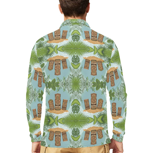 Tiki Wood Island Long Sleeve Polo Shirt For Men's