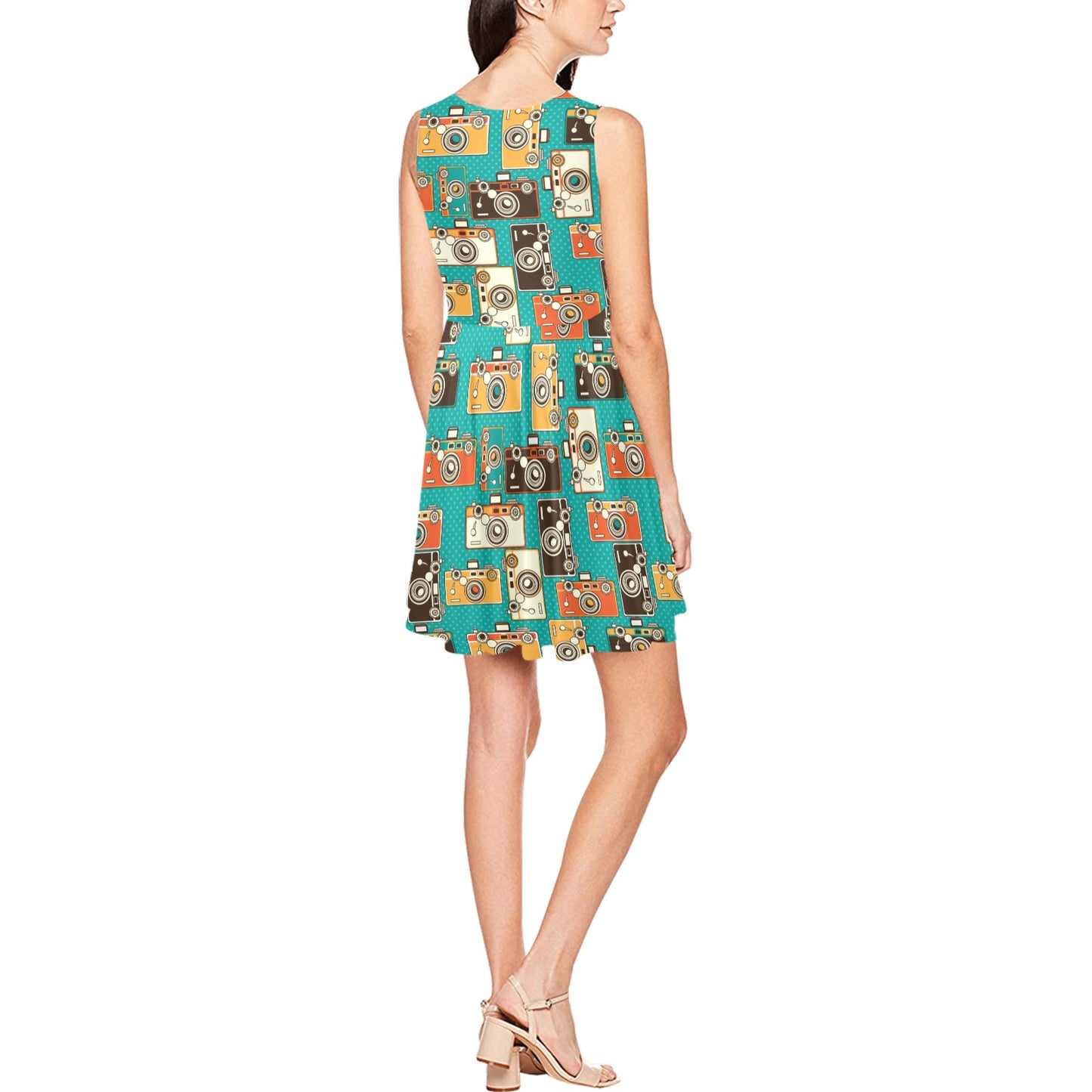 Camera Pattern Print Design 02 Sleeveless Dress