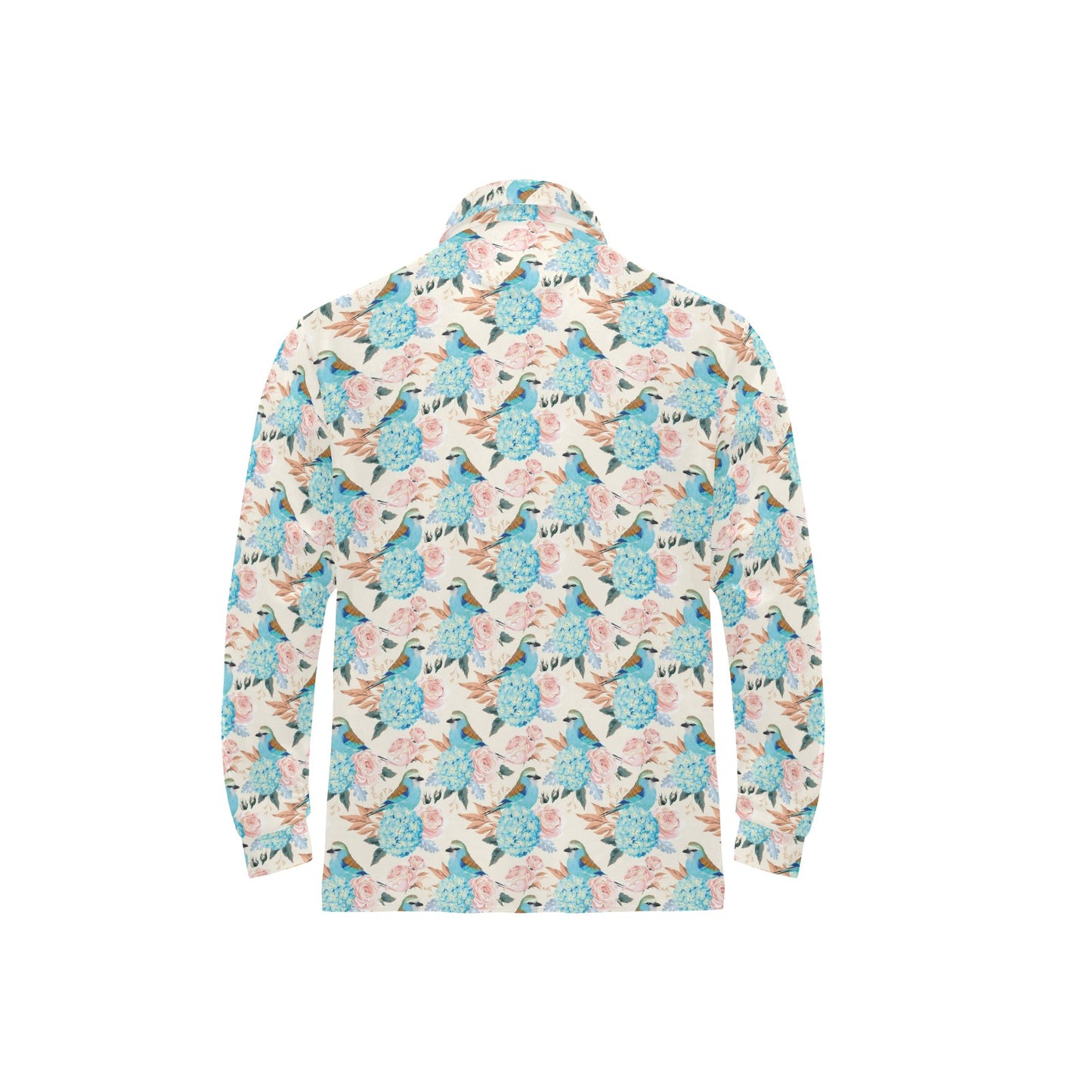 Bluebird Pattern Print Design 03 Long Sleeve Polo Shirt For Men's