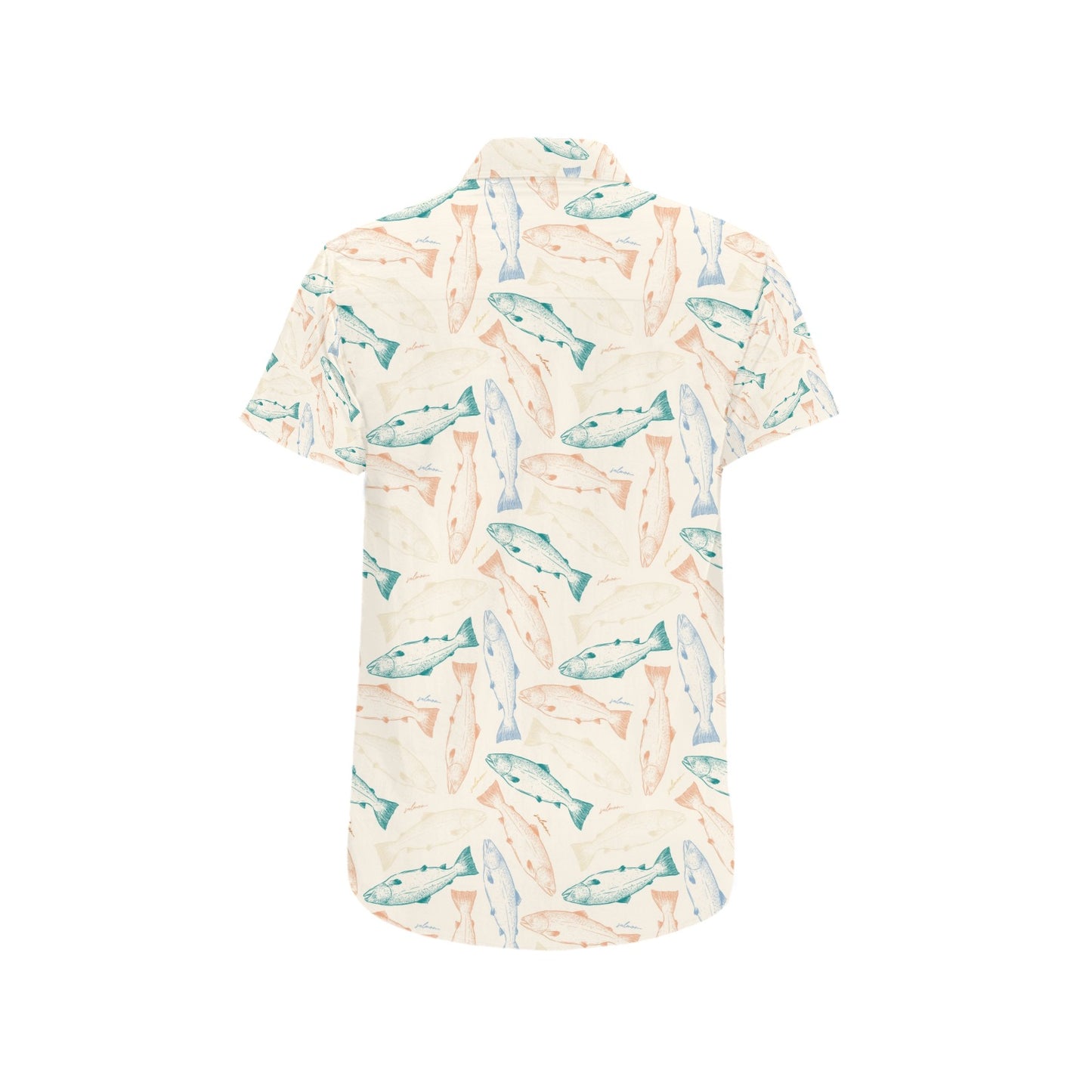Salmon Fish Print Design LKS305 Men Short Sleeve Button Up Shirt