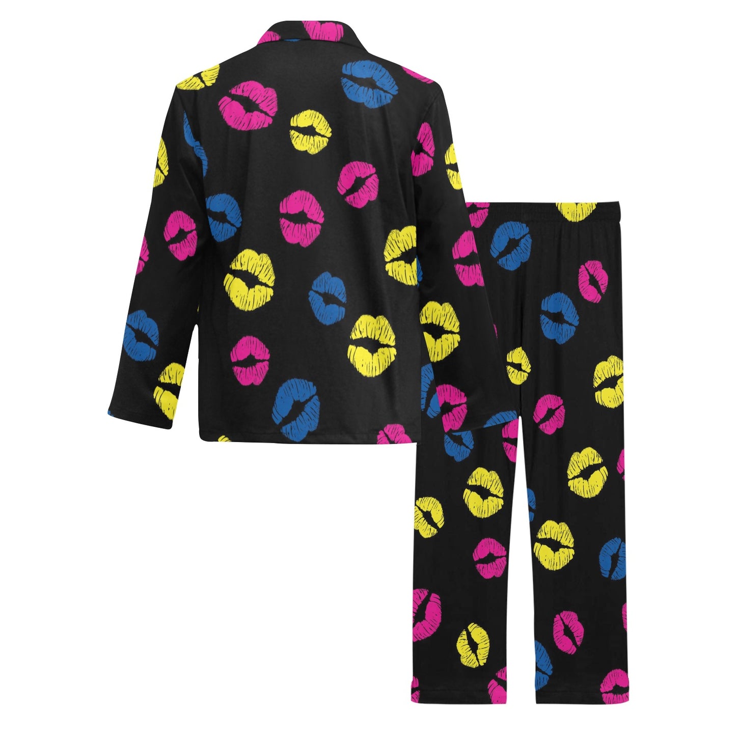 Lip Neon Color Pattern Print Design 01 Men's Long Pajama Set