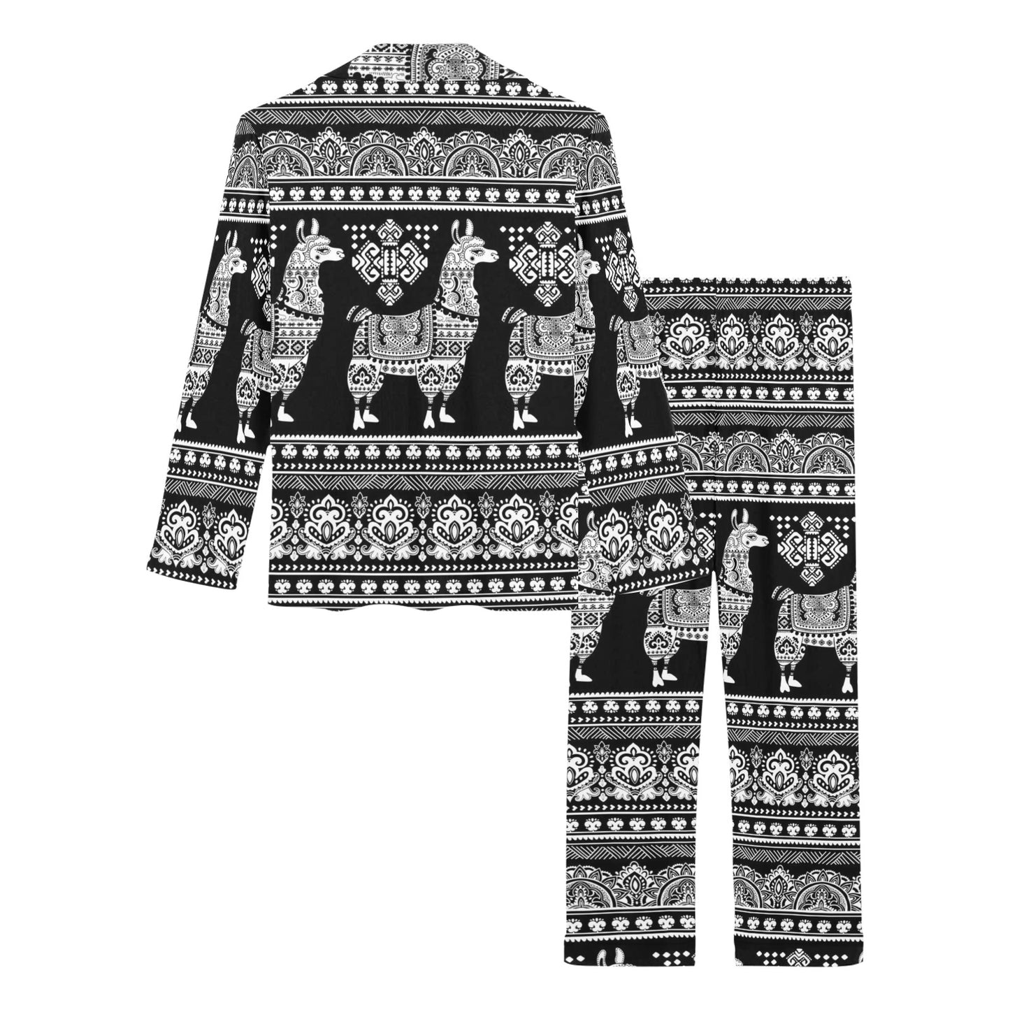 Llama Aztec Style Pattern Print Design 01 Women's Long Pajama Set
