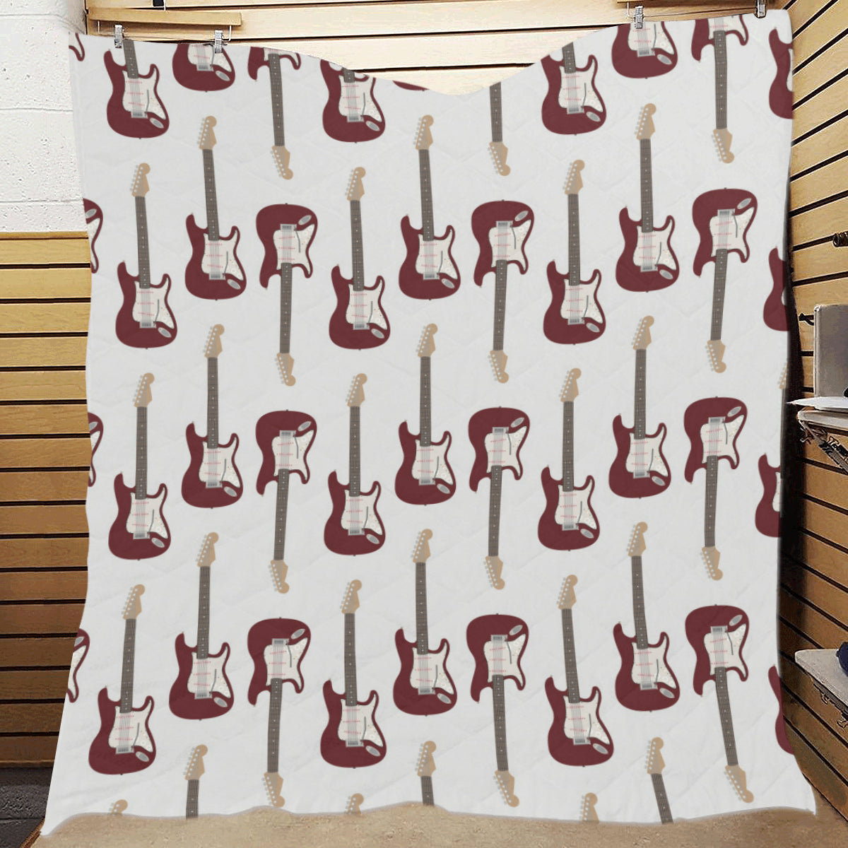 Bass Guitar Pattern Print Design 03 Premium Quilt