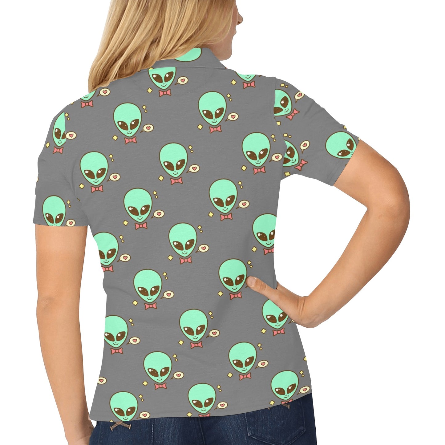 Alien Pattern Print Design 02 Women's Polo Shirt