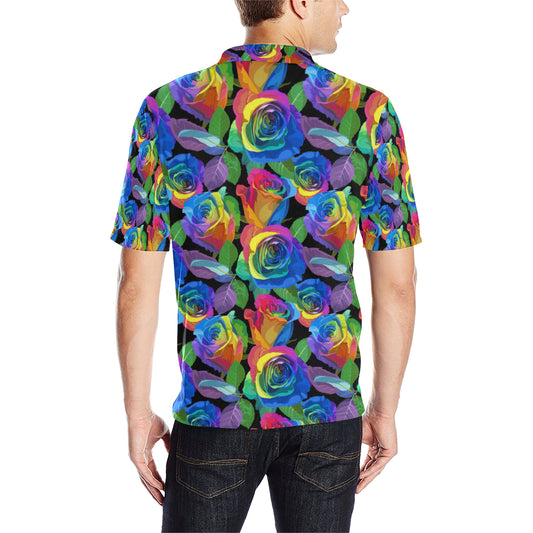 Rose Pattern Print Design RO02 Men Polo Shirt