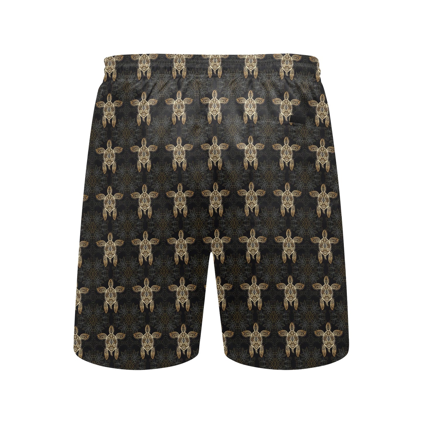 Gold Tribal Turtle Polynesian Design Men's Swim Trunks Beach Shorts