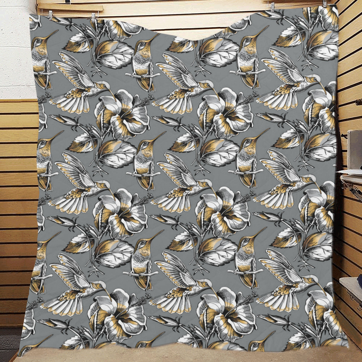 Hummingbird Pattern Print Design 02 Premium Quilt