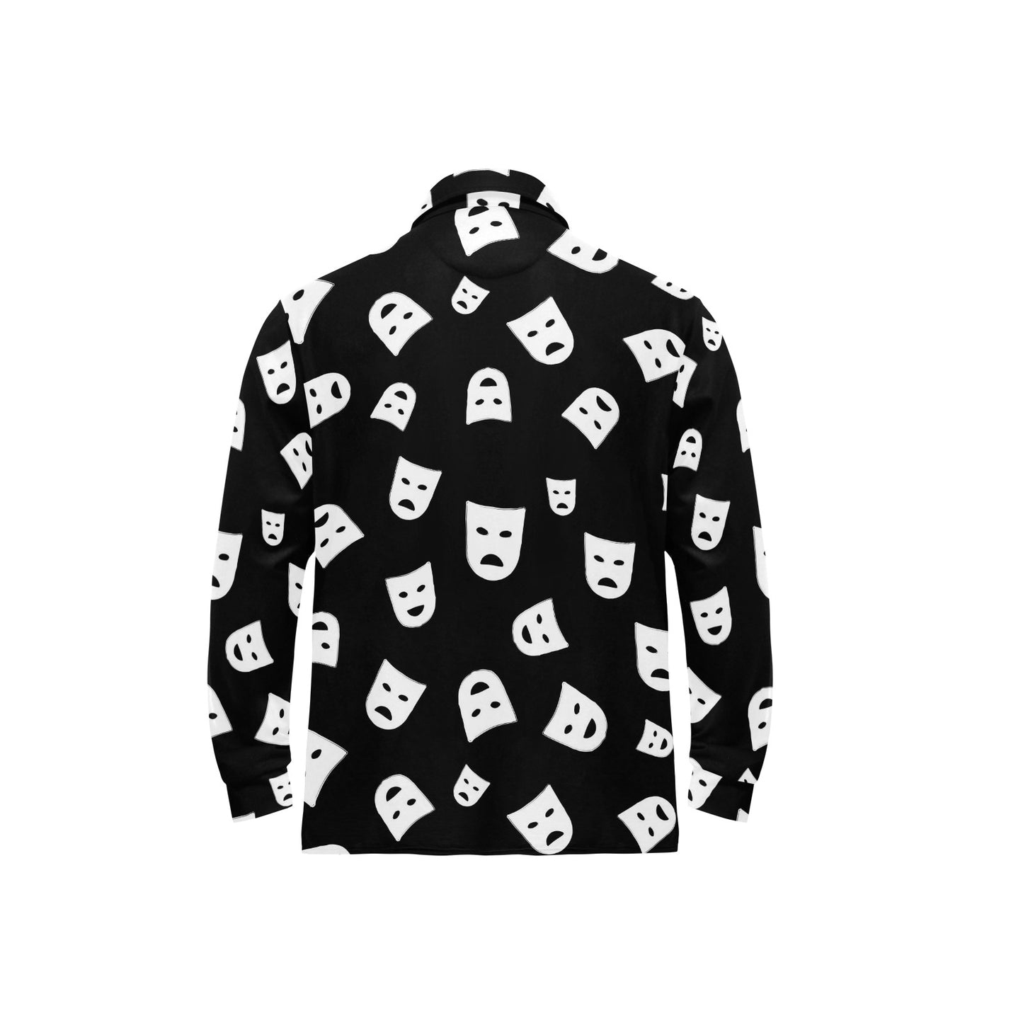 Acting Mask Pattern Print Design 03 Long Sleeve Polo Shirt For Men's