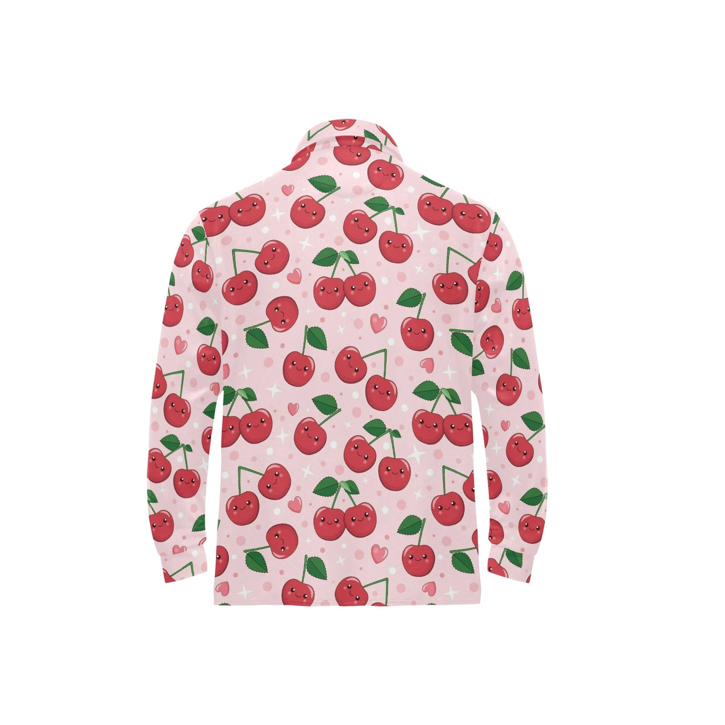 Cherry Pattern Print Design CH02 Long Sleeve Polo Shirt For Men's