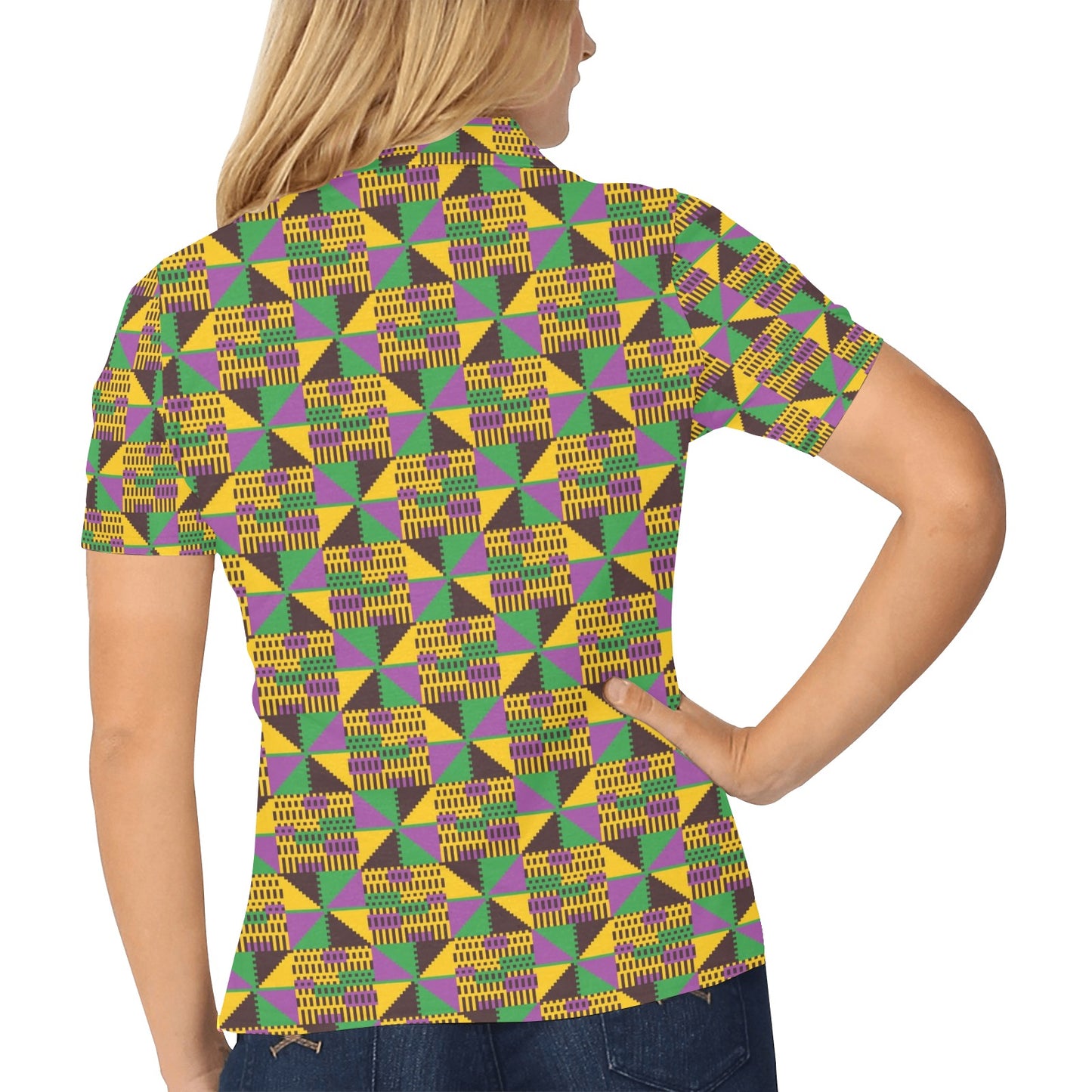 Kente Triangle Design African Print Women's Polo Shirt