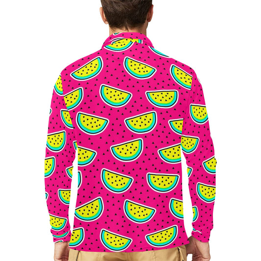 Watermelon Pattern Print Design WM04 Long Sleeve Polo Shirt For Men's