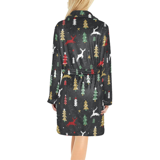 Christmas Tree Deer Style Pattern Print Design 03 Women's Fleece Robe